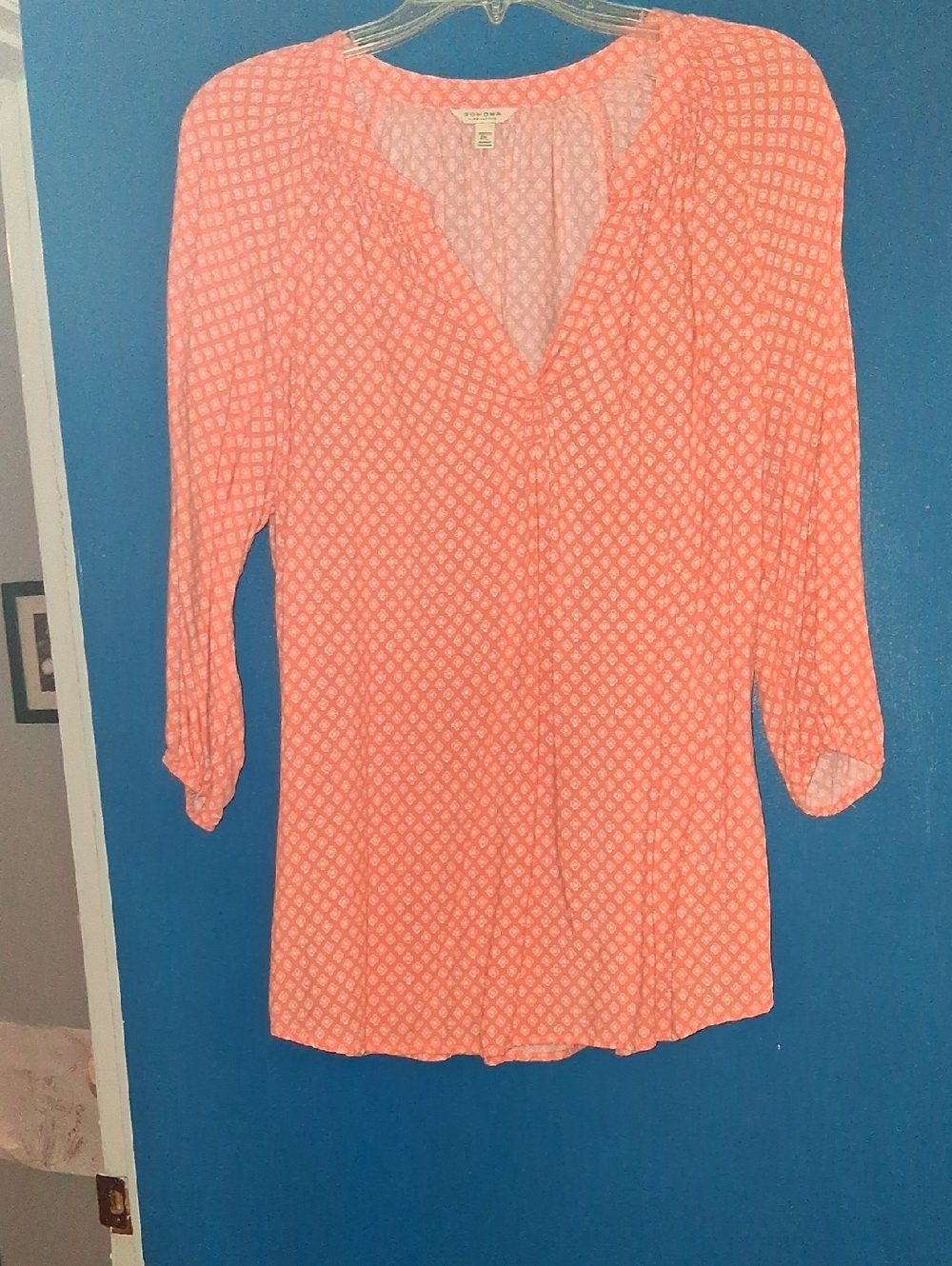 Sonoma Coral Pink Geo-Print V-Neck Tunic